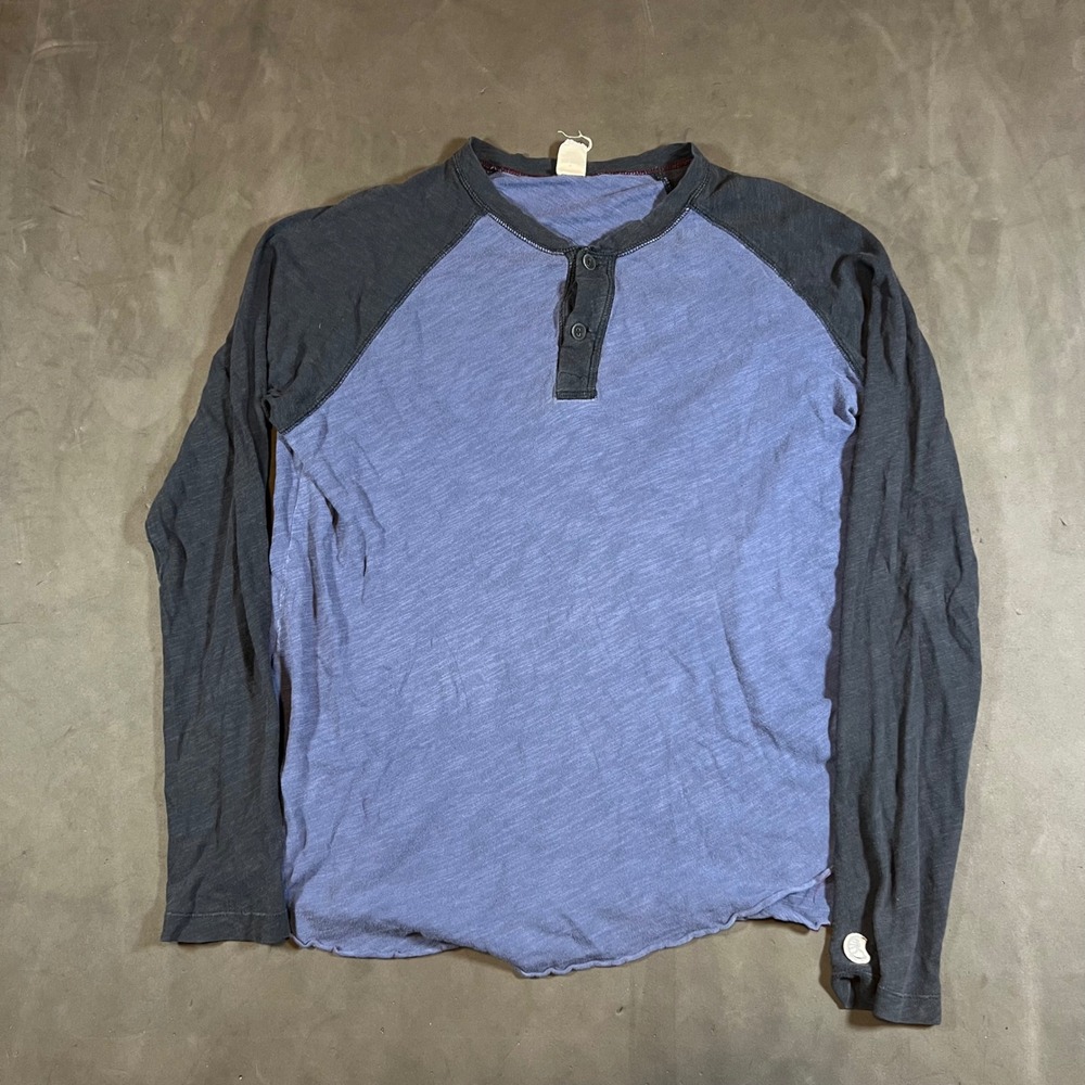 Todd Snyder x Champion Henley Shirt Mens Small Blue Gray Raglan Slub Long Sleeve